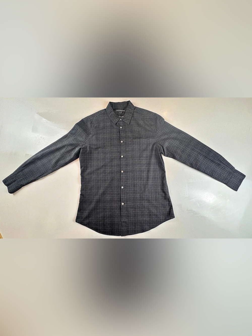 John Varvatos Men's Plaid Button Down Gray Size Large
